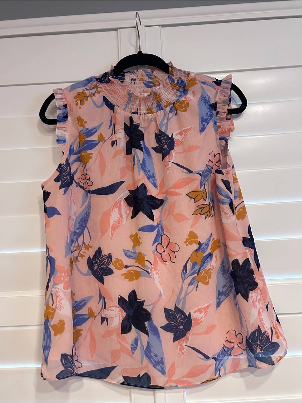 J. Crew Pink Floral Smocked Neck Sleeveless Blouse Size 6